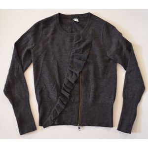 J Crew asymmetrical ruffle cardigan sweater